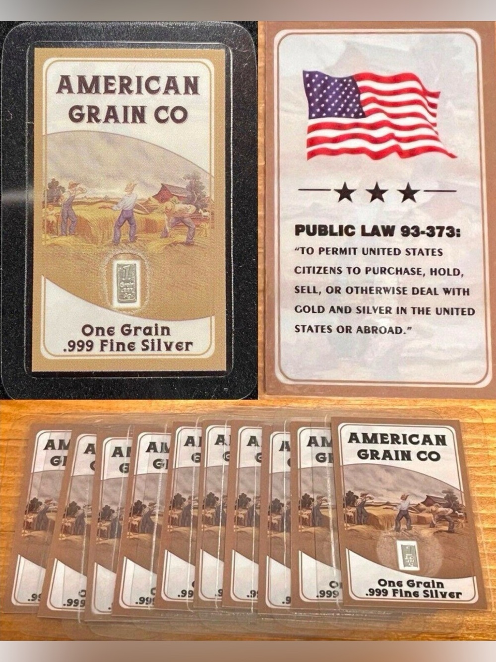 Lot of 10 • 1gr .999 Fine Silver Bars (99.9% Pure) • American Grain Co
